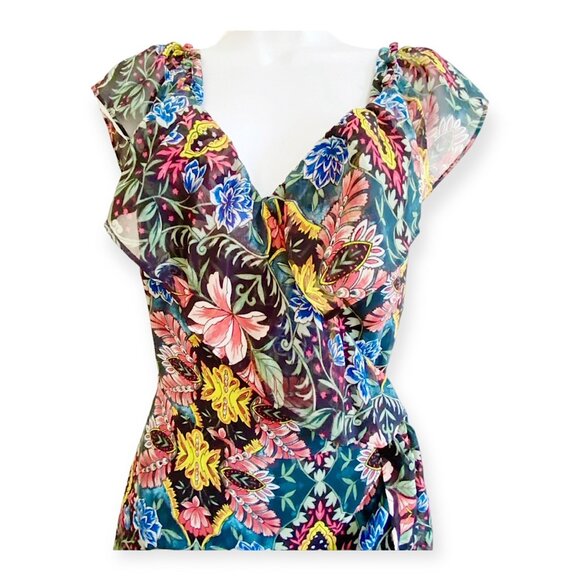 Rebecca Minkoff Jessica Ruffle Floral Midi Wrap Dress S Black Multicolor NWT - Picture 9 of 16